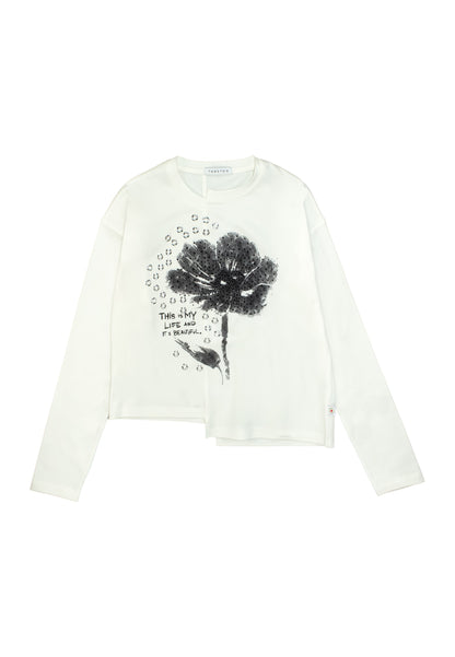 T-Shirt Ragazza TOBETOO Bianca con Stampa Frontale Grigia – Modello Teen