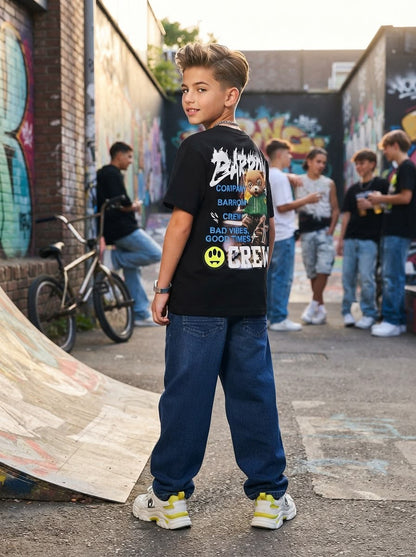 Maglietta Ragazzo Barrow bambino nera con grafica sulla schiena per un look urbano alla moda