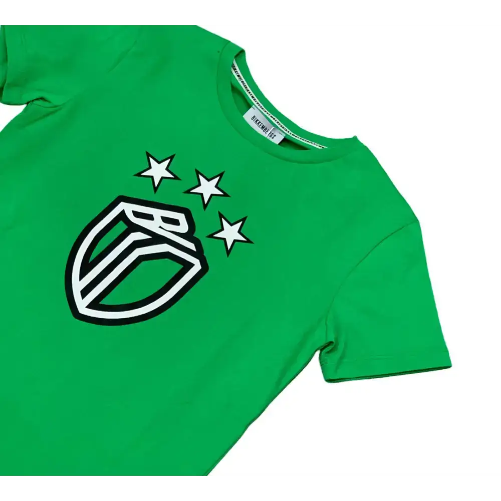 T-SHIRT VERDE MANICA CORTA BIKKEMBERGS BAMBINO con logo e stelle stampate sul davanti