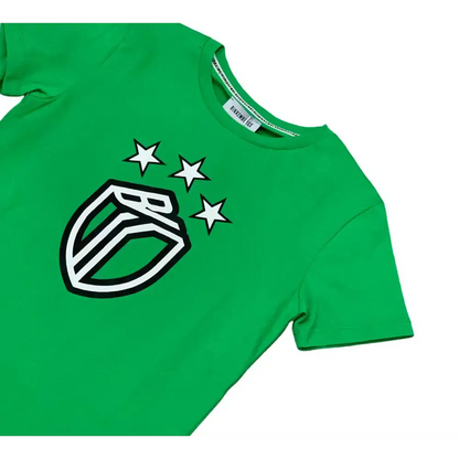 T-SHIRT VERDE MANICA CORTA BIKKEMBERGS BAMBINO con logo e stelle stampate sul davanti