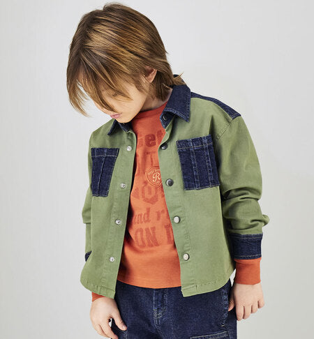 Camicia Bambino Sarabanda Verde Militare e Denim – Modello Trendy