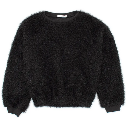 Maglia YClu nera morbida effetto pelliccia con collo rotondo e polsini elasticizzati maglione nero ragazza 16 anni