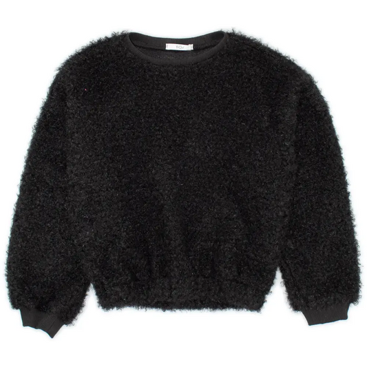 Maglia YClu nera morbida effetto pelliccia con collo rotondo e polsini elasticizzati maglione nero ragazza 16 anni