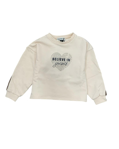 Completo tuta bimba beige due pezzi con maglia a maniche lunghe e scritta brillante