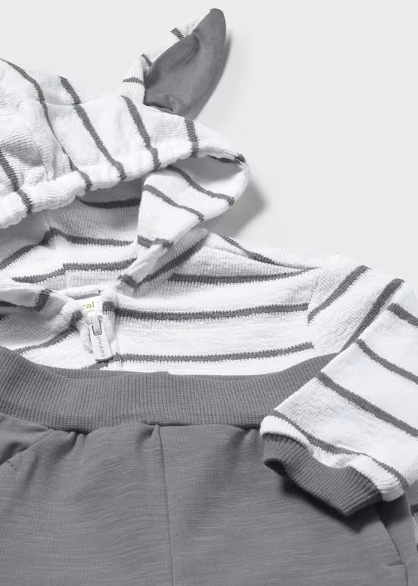 Tuta Neonato 3 Pezzi Felpa con Cappuccio Orecchie Bianco Grigio - Mayoral