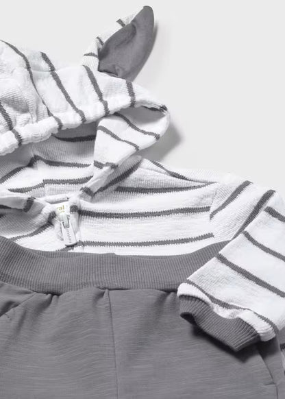 Tuta Neonato 3 Pezzi Felpa con Cappuccio Orecchie Bianco Grigio - Mayoral