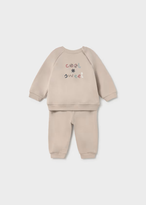 Tuta Neonato 2 Pezzi Beige Over con Felpa Girocollo e Pantaloni