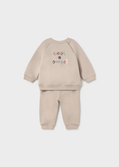 Tuta Neonato 2 Pezzi Beige Over con Felpa Girocollo e Pantaloni
