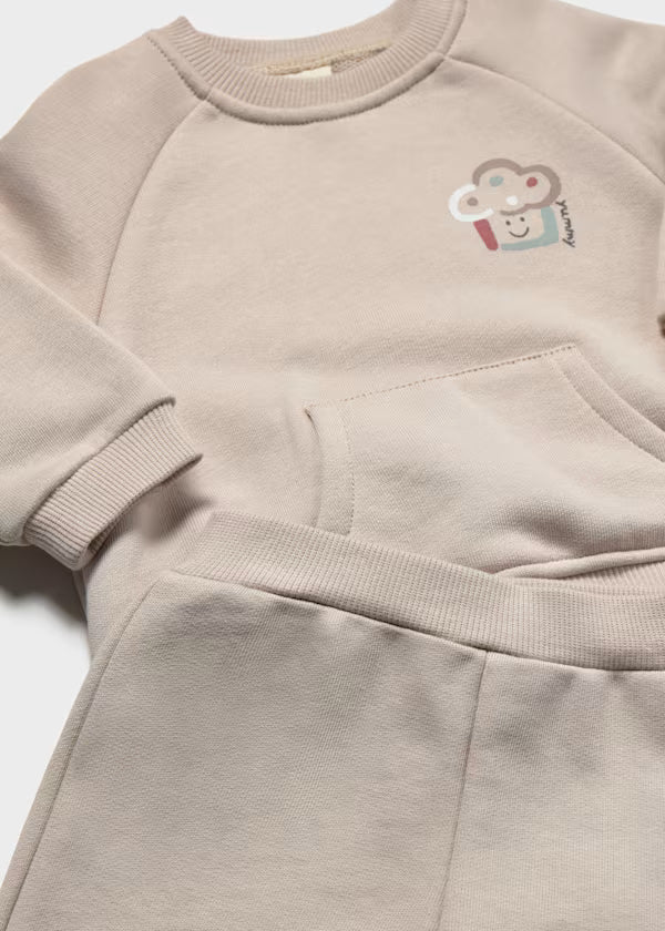 Tuta Neonato 2 Pezzi Beige Over con Felpa Girocollo e Pantaloni