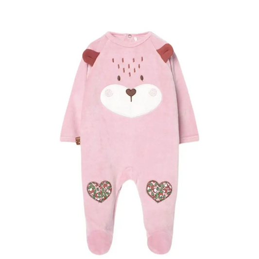 tutina ciniglia neonato rosa Boboli con stampa orso e dettagli a cuore per neonata