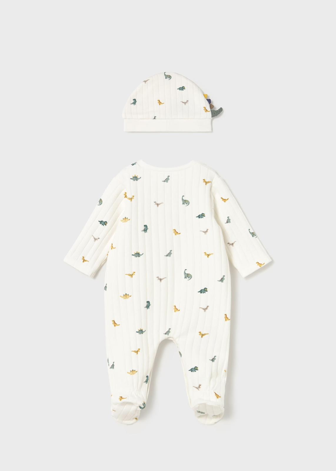 Tutina con cappello dinosauro neonato Mayoral in cotone con stampa di dinosauri colorati