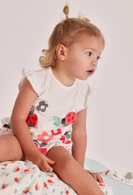 Pagliaccetto Neonata in Cotone Bianco con Coccinelle e Fiori - BOBOLI - OOPS by BabyBimbo 0-16