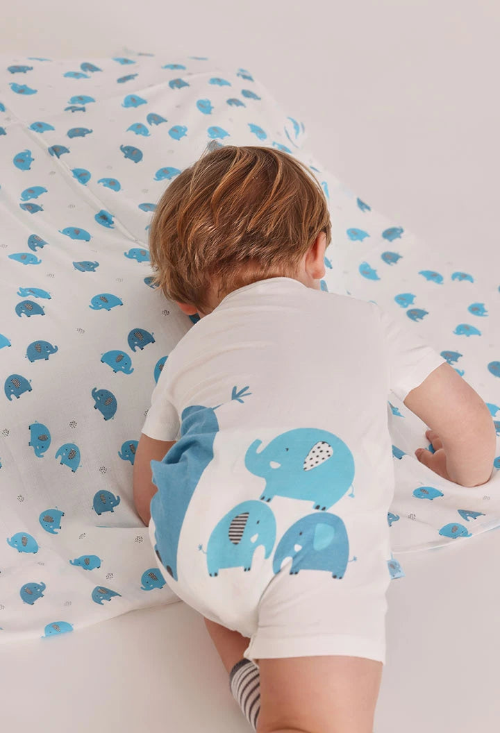 Pagliaccetto Corto Neonato in Cotone Bianco con Elefantini Blu – BOBOLI - OOPS by BabyBimbo 0-16