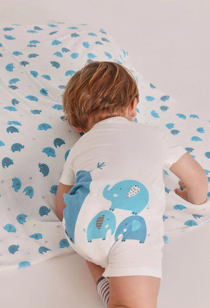 Pagliaccetto Corto Neonato in Cotone Bianco con Elefantini Blu – BOBOLI - OOPS by BabyBimbo 0-16