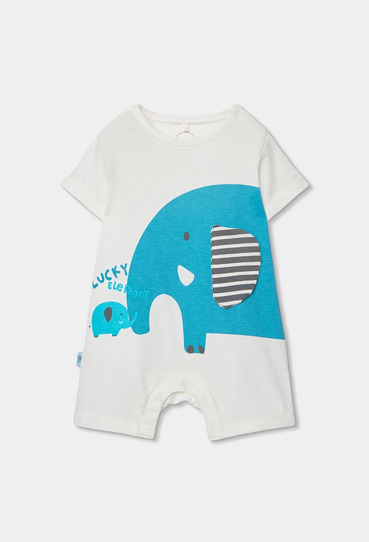 Pagliaccetto Corto Neonato in Cotone Bianco con Elefantini Blu – BOBOLI - OOPS by BabyBimbo 0-16