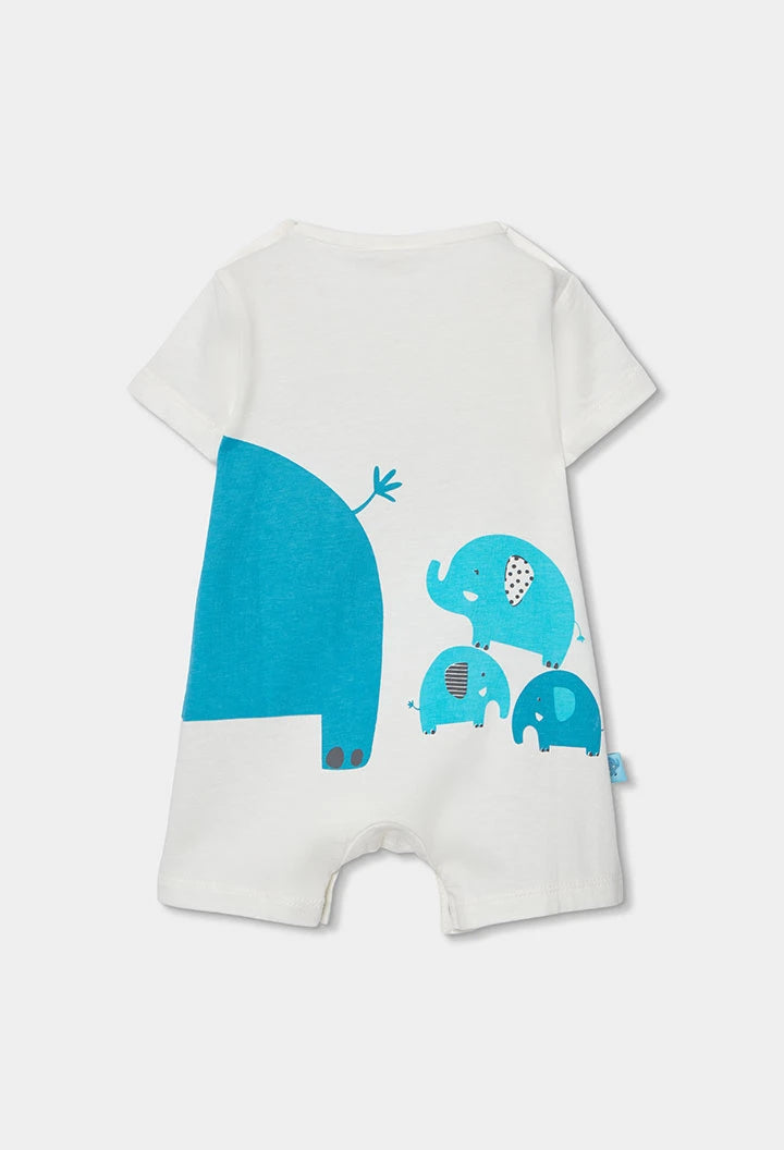 Pagliaccetto Corto Neonato in Cotone Bianco con Elefantini Blu – BOBOLI - OOPS by BabyBimbo 0-16