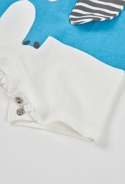 Pagliaccetto Corto Neonato in Cotone Bianco con Elefantini Blu – BOBOLI - OOPS by BabyBimbo 0-16