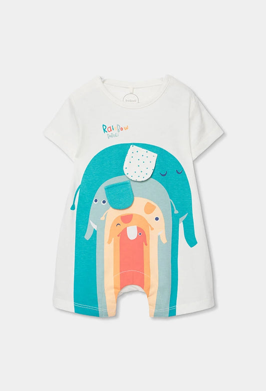 Tutina Neonato in Cotone Bianco con Elefantini – Maniche Corte– BOBOLI - OOPS by BabyBimbo 0-16