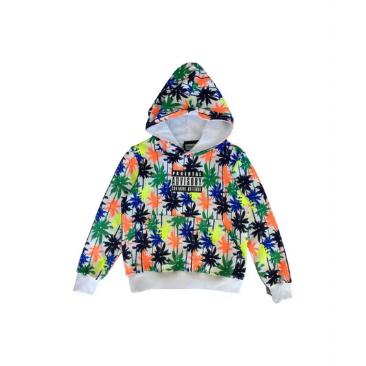 Felpa con cappuccio multicolore stampa palme e logo Parental Advisory felpa bambino Parental Advisory 8-16 anni in morbido cotone