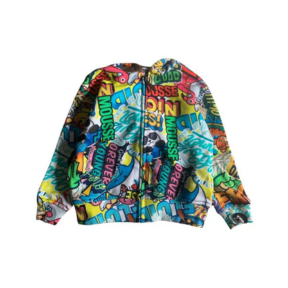 felpa colorata bambino 2-10 anni Mousse con zip e cappuccio stampa fumetto multicolore maniche lunghe