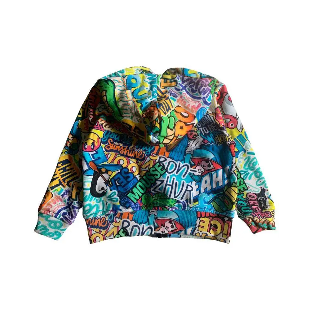 Mousse felpa colorata bambino 2-10 anni con cappuccio stampa graffiti multicolore in cotone