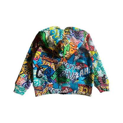 Mousse felpa colorata bambino 2-10 anni con cappuccio stampa graffiti multicolore in cotone