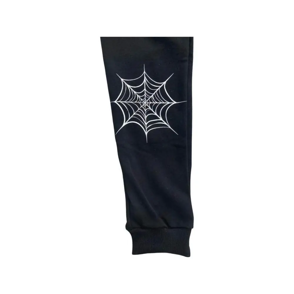 Gamba di pantalone nero con stampa ragnatela bianca e polsino elasticizzato, pantaloni bambino Parental Advisory