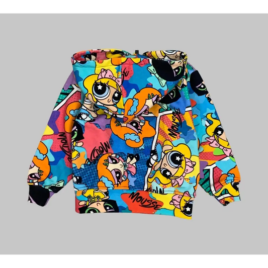 Felpa con cappuccio personaggi cartoni Mousse colorata per bambini con stampe vivaci