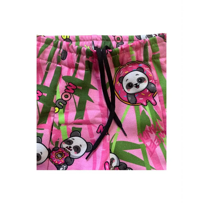 Shorts rosa bimba panda Mousse con stampa panda e dettagli verdi e neri