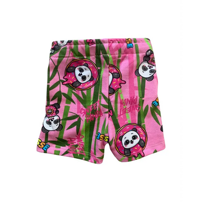 Shorts rosa bimba panda Mousse con stampa panda e motivi vegetali colorati