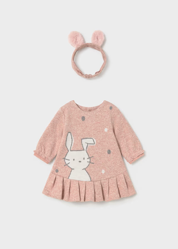 Vestito Neonata Rosa Melangiato con Cerchietto e Coniglietta