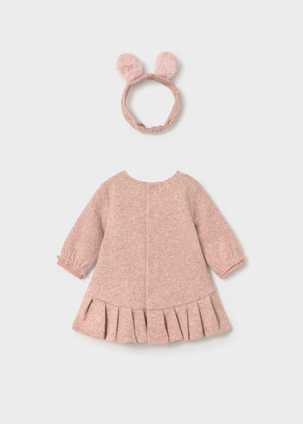 Vestito Neonata Rosa Melangiato con Cerchietto e Coniglietta
