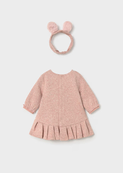 Vestito Neonata Rosa Melangiato con Cerchietto e Coniglietta