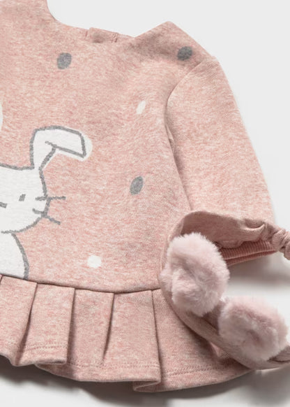 Vestito Neonata Rosa Melangiato con Cerchietto e Coniglietta