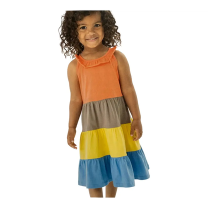 Vestito estivo colorato per Bambina Boboli con balze arancione, marrone, giallo e blu