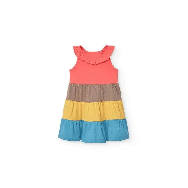 Vestito estivo colorato per Bambina Boboli con balze e quattro colori vivaci per l'estate