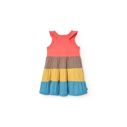 Vestito estivo colorato per Bambina di Boboli con balze rosa, marrone, giallo e azzurro senza maniche