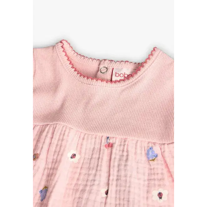 Vestito rosa neonata floreale Boboli con scollo tondo e dettagli ricamati per bambina