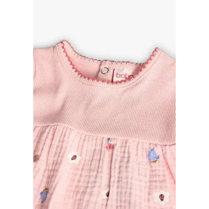 Vestito rosa neonata floreale Boboli con scollo tondo e dettagli ricamati per bambina