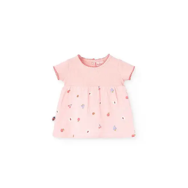 Vestito rosa neonata floreale Boboli in cotone leggero con maniche corte e stampa colorata