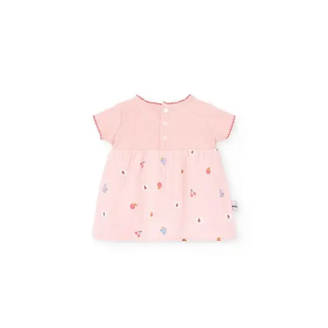 Vestito rosa neonata floreale Boboli con maniche corte e dettagli colorati per bambina