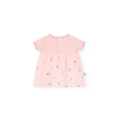 Vestito rosa neonata floreale Boboli con maniche corte e dettagli colorati per bambina