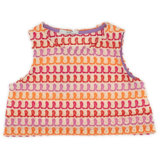 Top crop per ragazza colorato e alla moda Y-ClU con design a strisce ondulate e colori vivaci