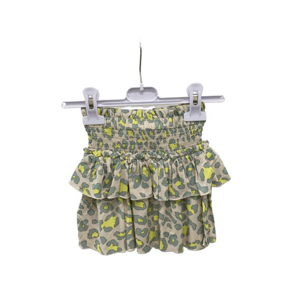 gonna bambina Yclù 3-7 anni corta con vita arricciata volant doppio stampa animalier verde grigio