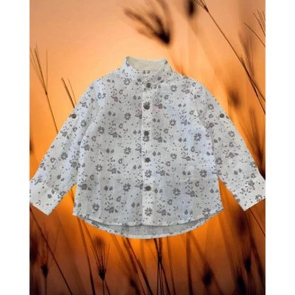 camicia coreana bambino 3-7 anni Y Clu bianca a maniche lunghe con stampa floreale e bottoni frontali