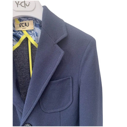giacca elegante ragazzo 8-16 anni blu navy con trama a maglia taschino e revers classico