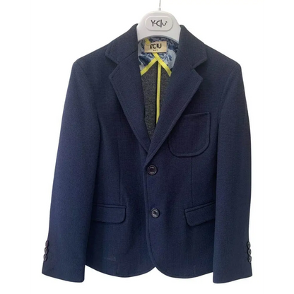 giacca elegante ragazzo 8-16 anni blu navy due bottoni rever classico tasche frontali e fodera interna gialla