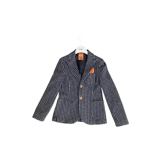 YClu giacca rigata ragazzo 8 16 anni blu navy con righe bianche tasche e fazzoletto arancio