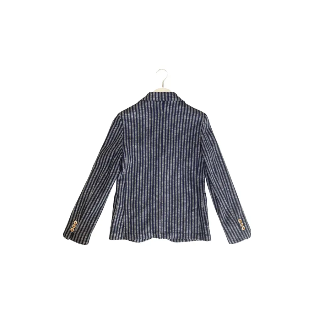 Y-Clù giacca rigata ragazzo 8 16 anni blu navy a righe verticali, vista posteriore, bottoni dorati ai polsini