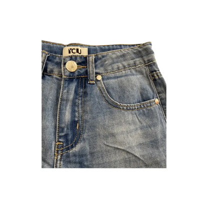 Pantalone denim YClu vita elasticizzata con bottone e passanti dettaglio lavaggio chiaro jeans corti ragazzo regolabili